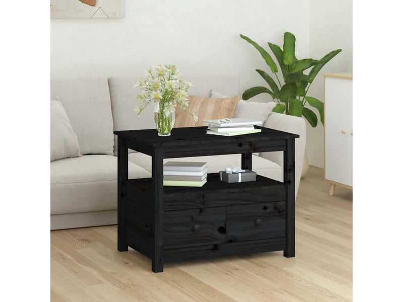  Table basse | table de salon noir 71x49x55 cm bois massif de pin  - Conforama C