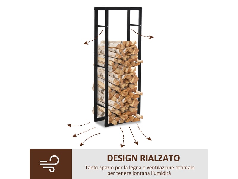  Porte-bûches vertical en métal noir, charge 100 kg, intérieur et extérieur, 40 x 25 x 150 cm  - Conforama R