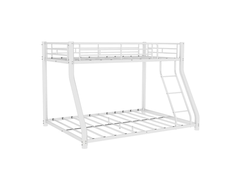  Lit superposé 90×190 cm et 140×190 cm avec échelle, barrière haute et sommier en métal blanc  - Conforama D