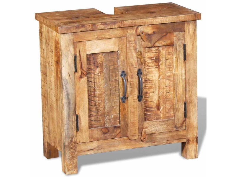 Meuble de salle de bain, armoire salle de bain avec miroir bois massif de manguier cf65405  - Conforama D
