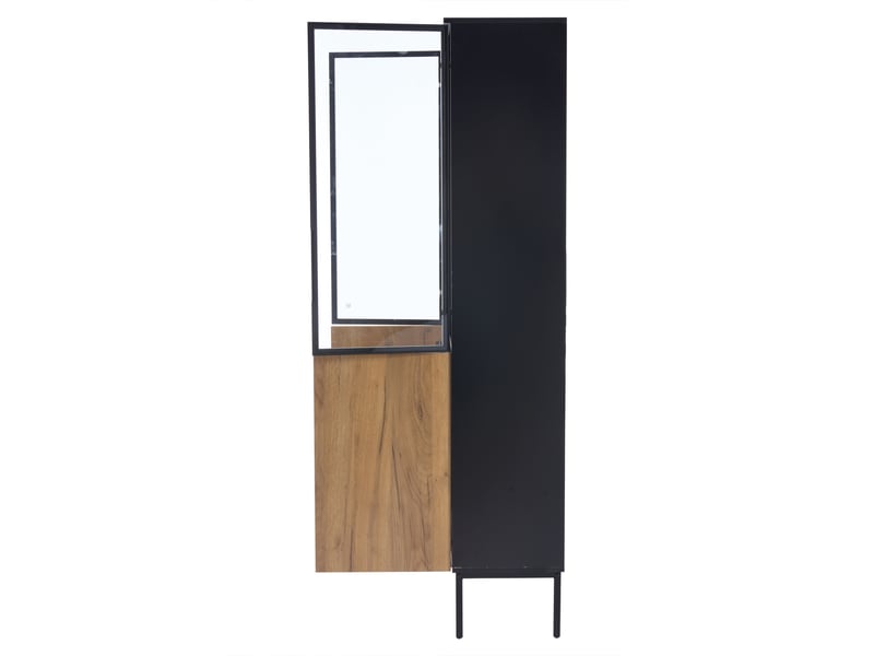 Vitrine noir et chêne 180 cm avec portes en verre, éclairage led et 5 étagères pour collections - Conforama E