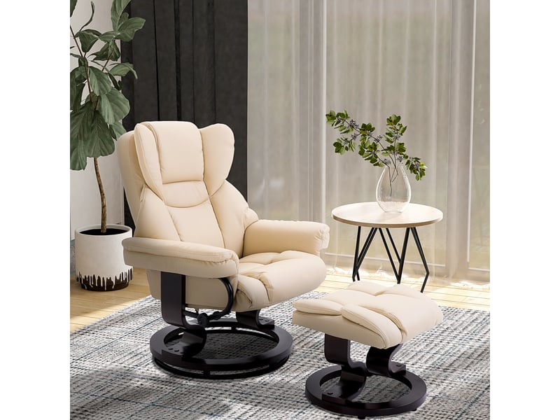  Fauteuil inclinable avec repose-pieds, fonction inclinable, pivotant, jusqu'à 160 kg, similicuir, structure en métal, crème, 80 x 79 x 100 cm  - Conforama C