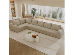 Canapé d'angle gauche 6 places en mousse haute élasticité, sans outils, en chenille kaki, 401 × 200 × 85 cm