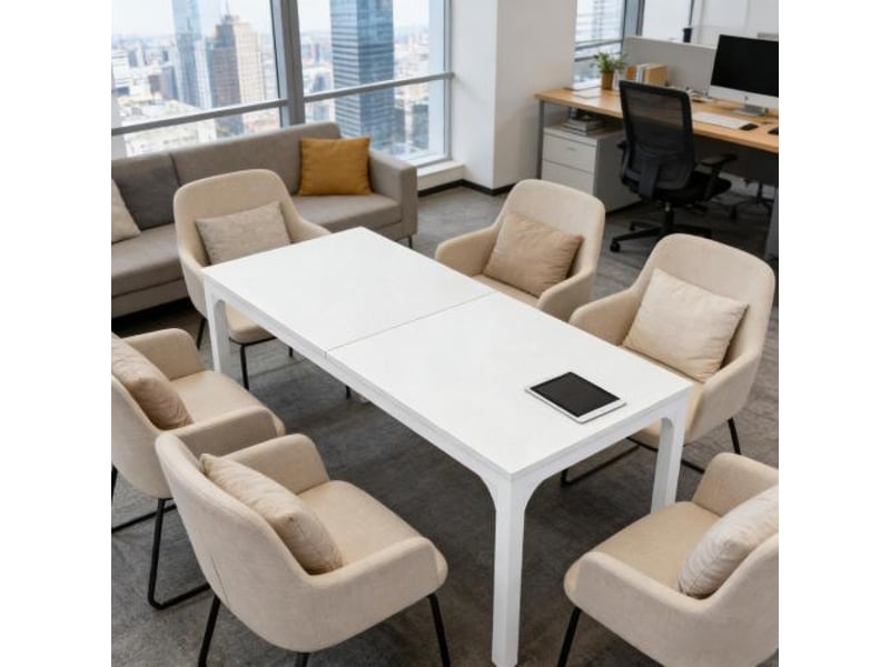 Table de réunion rectangulaire 6 à 8 places - lpospi - plateau mdf 25 mm, cadre métal, blanc 200 × 70 × 75 cm - Conforama E