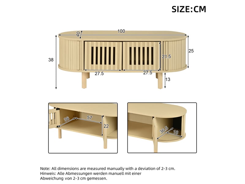  Table basse ovale 100x40x38 cm avec rangement coloris bois clair  - Conforama C