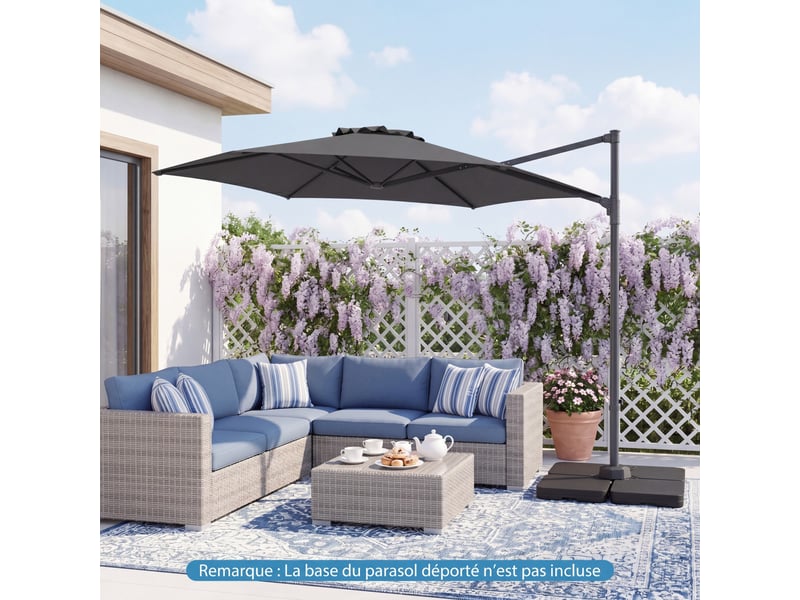  3m parasol de jardin extérieur, anti uv &amp; résistant au vent, parasol déporté hexagonal, rotatif 360°, parasols avec pied croix, pour cour, terrasse  - Conforama B