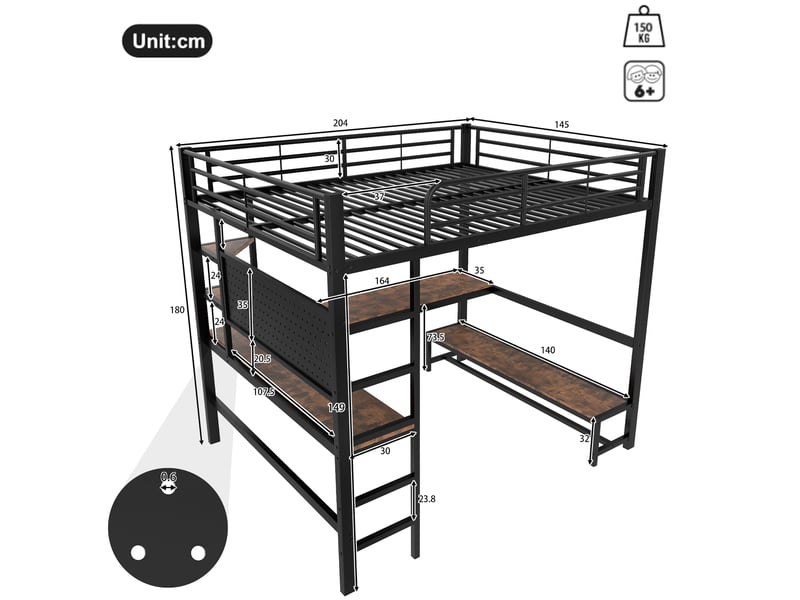  Lit mezzanine 140x200cm coloris noir led métal lit enfant noir - Conforama C