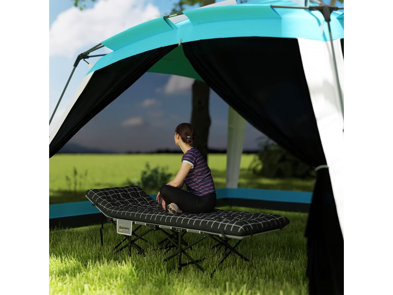  Lit de camp pliant avec matelas, ergonomique, cadre en métal, noir  - Conforama D
