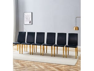 Lot de 6 chaises de salle à manger noires et dorées en cuir régénéré, style chic précieux et confort rembourré