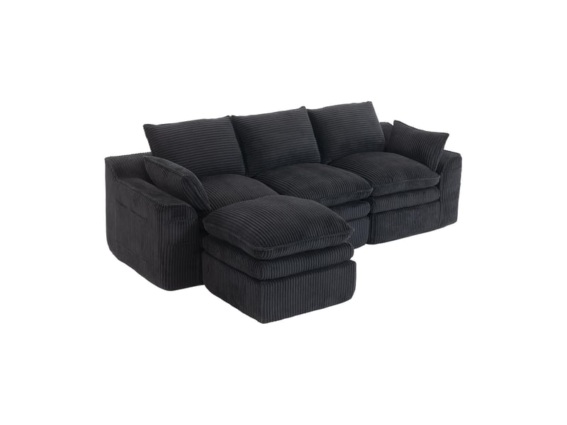  Canapé modulable 3 places avec pouf en velours côtelé noir 263x167x85 cm W2845S00370 - Conforama B