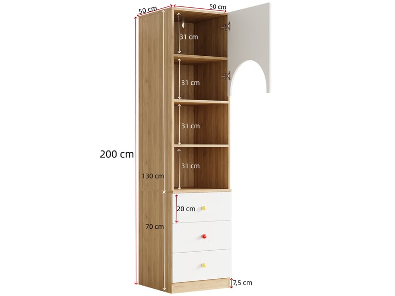  Bibliothèque 100 x 50 x 200 cm avec 3 tiroirs et 3 étagères, poignées en céramique, meuble de rangement à plusieurs niveaux pour chambre ou bureau - lot de 2, blancbois OPULERANE TRADING LTD - Conforama D