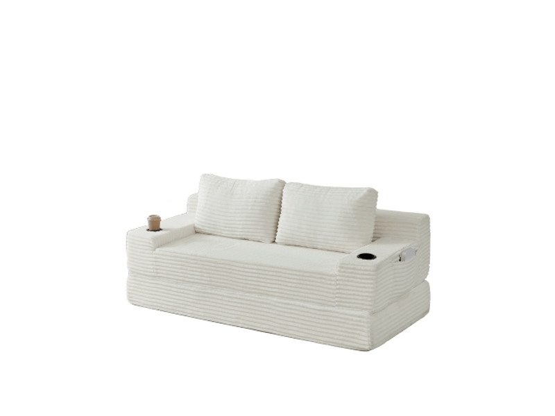  Canapé convertible, canapé-lit, pour salon, chambre, en velours tricoté, porte-gobelets, format adapté au salon, 2 en 1  - Conforama B