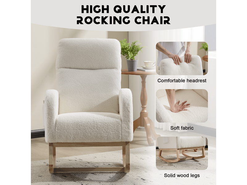  Fauteuil à bascule - fauteuil berçant d'allaitement moderne à dossier haut en polaire douce, 75 x 63 x 104 cm, blanc  - Conforama D