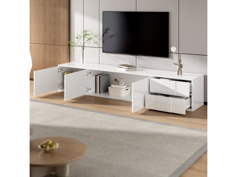  Meuble tv avec 3 portes et 2 tiroirs, pose murale ou au sol, façades sans poignées, salon, mdf, 170 x 30 x 30.5 cm  - Conforama D