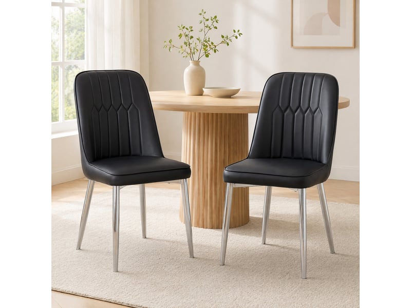  Chaise de salle à manger ergonomique avec assise rembourrée  - métal, simili cuir - noir argenté  - Conforama C