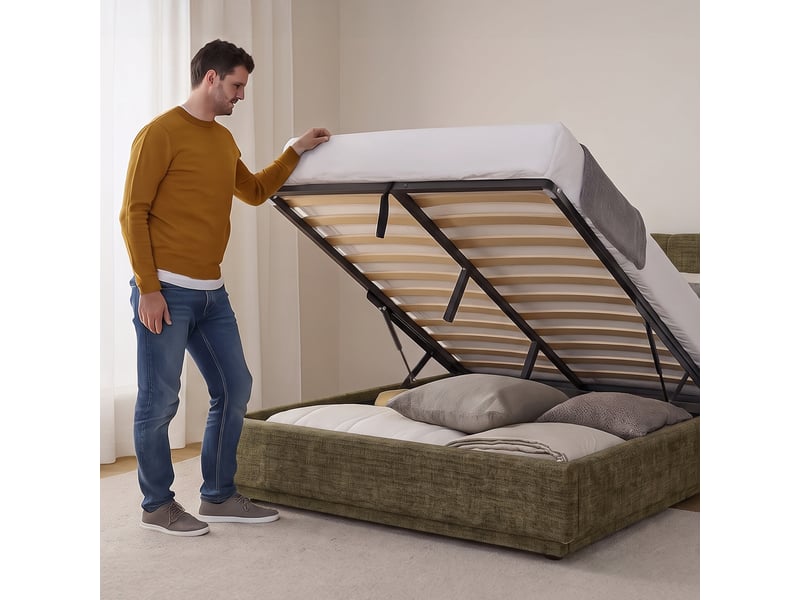 Lit double capitonné tröstiar avec éclairage led et matelas 140 x 200 cm vert [en.casa] Tröstiar - Conforama C