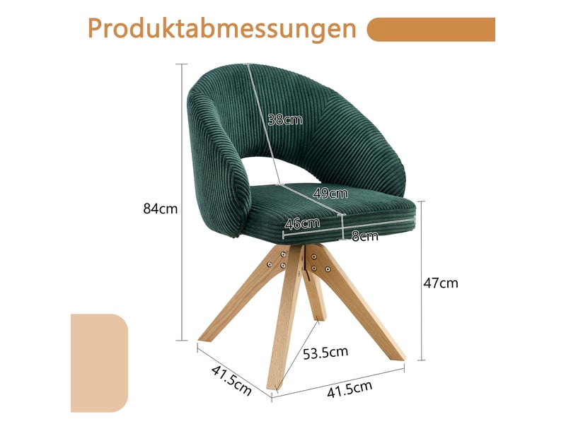 Lot de 2 fauteuils pivotants 360° avec dossier enveloppant - pieds en bois massif 84 cm velours vert foncé - Conforama D