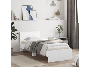 Lit adulte, lit simple, cadre de lit sans matelas avec tête de lit blanc 90x200cm cf11081