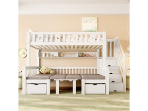 Lit mezzanine 90x200 cm <strong>MERAX</strong>  <strong>lit enfant blanc</strong> coloris blanc
