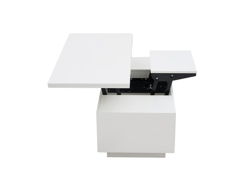  Table basse 100x50x55cm, table de salon avec levage double, espace de rangement caché, 2 portes, aggloméré, blanc  - Conforama E