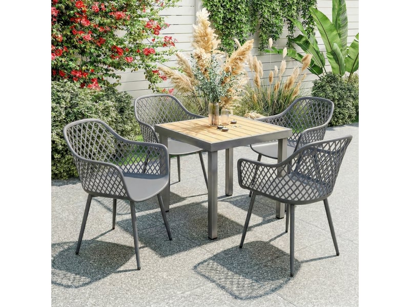 Lot de 4 chaises de jardin,56x51x84 cm,avec accoudoirs,plastique et métal,gris foncé - Conforama B