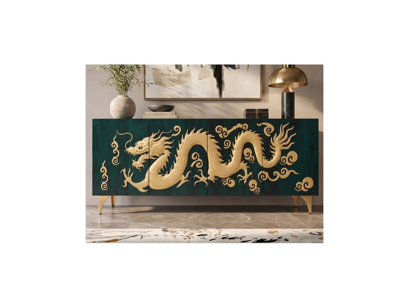  Buffet ryujin 177 cm – bois de manguier turquoise et doré – 4 portes  - Conforama E