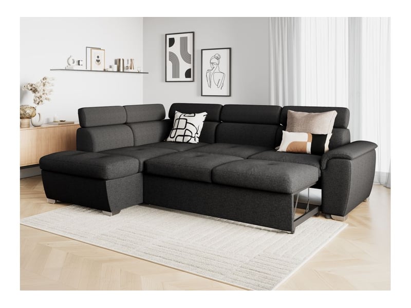 Canapé d'angle convertible paola 4 places avec coffre en tissu - gris foncé - angle gauche PAOLA - Conforama B
