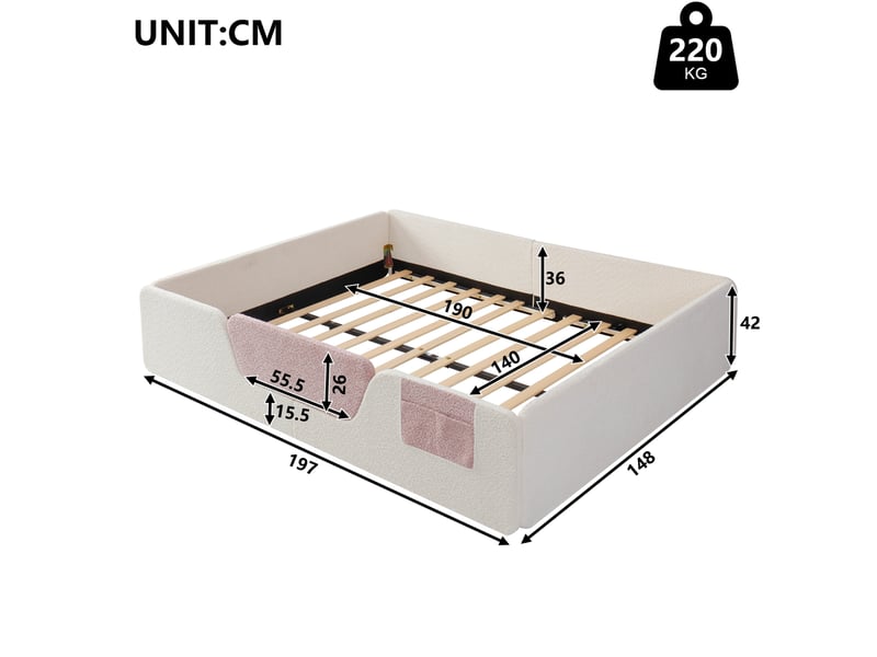  Lit enfant 140x190 cm avec barrières amovibles et poche de rangement mdf beige sans matelas  - Conforama C