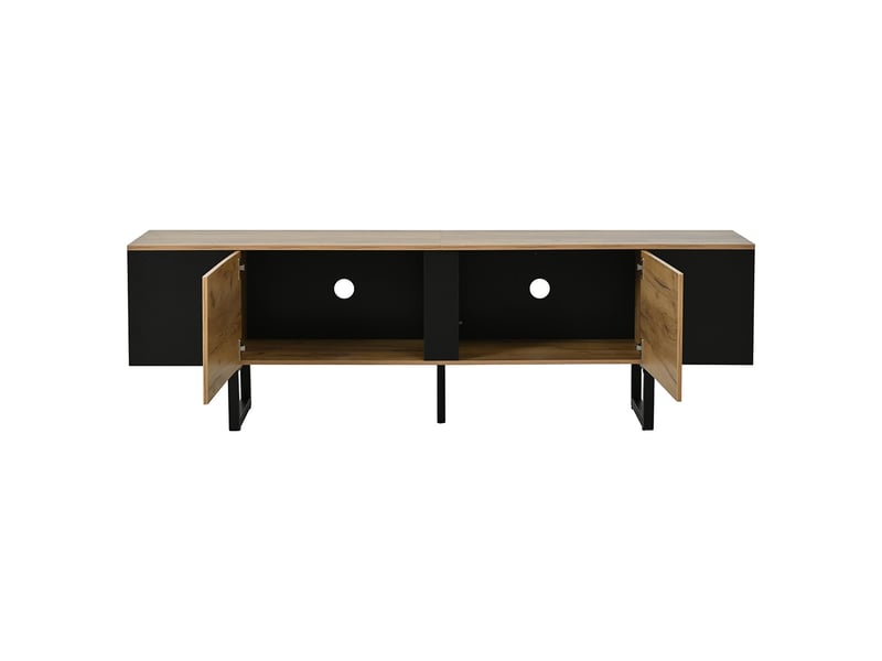  Meuble tv avec deux caissons latéraux et des étagères ouvertes, couleur naturelle  - Conforama E