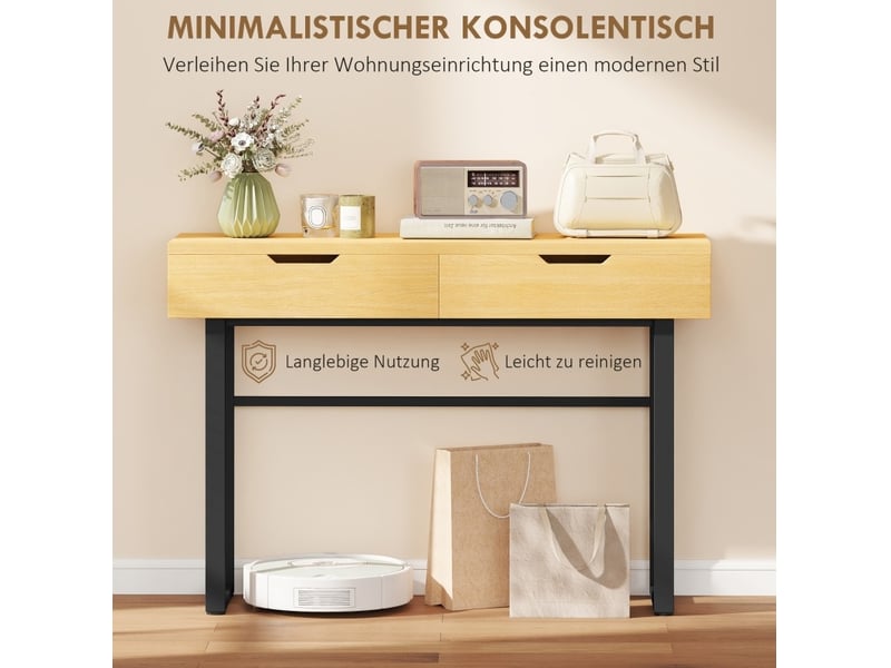  Console 110 x 35 x 76,5 cm en panneaux de particules et métal avec 2 tiroirs bois naturel chicfurn  - Conforama C