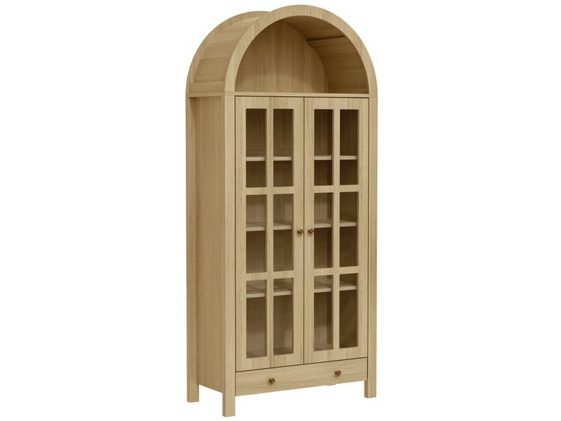  Armoire haute arquée moderne avec étagères réglables et tiroir, vitrine multifonction  - Conforama D