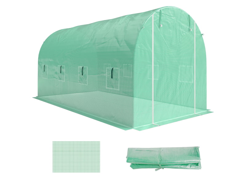  Film de serre 4 x 2 m, film de jardin imperméable avec porte, 8 fenêtres, protection uv, polyéthylène indéchirable, film vert uniquement  - Conforama B