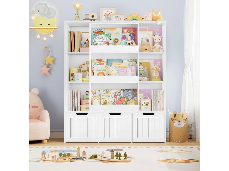  Bibliothèque enfant avec porte coulissante, 120,5x37x100cm blanc  - Conforama B