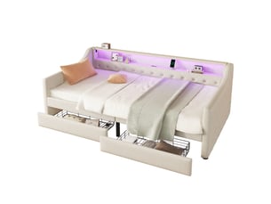 Lit banquette 90x200 cm <strong>OXEZA</strong>  <strong></strong> coloris beige