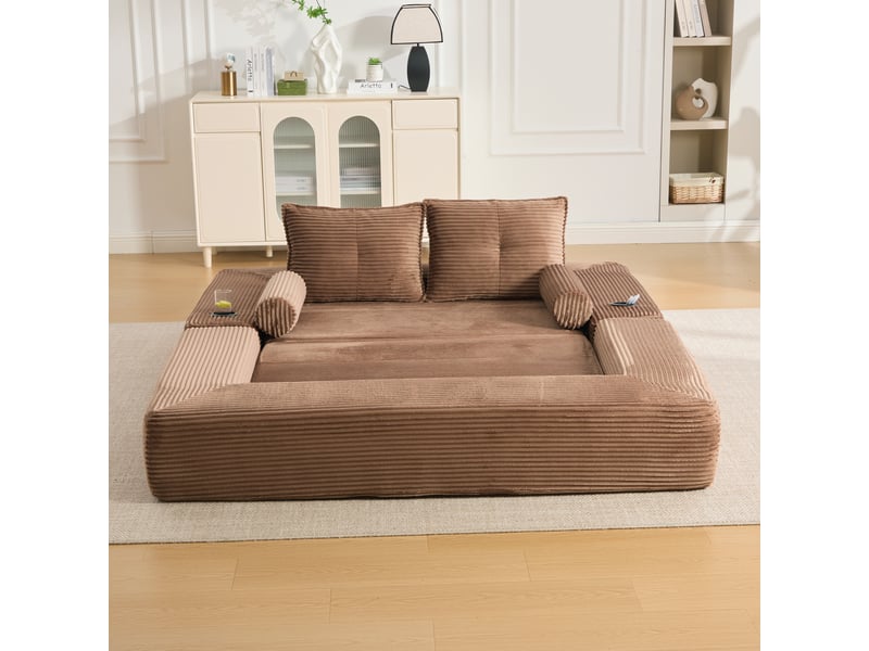  Canapé-lit 180x98x80 cm à ressorts, coussins mémoire de forme en velours côtelé marron  - Conforama D