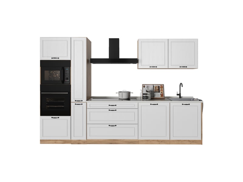  Vicco cuisine, blanc campagnechêne doré, 310cm plan de travail marbre  - Conforama E