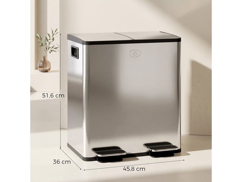  Poubelle de cuisine à pédale double 2x20l en acier inoxydable 45,8x36x51,6 cm  - Conforama C