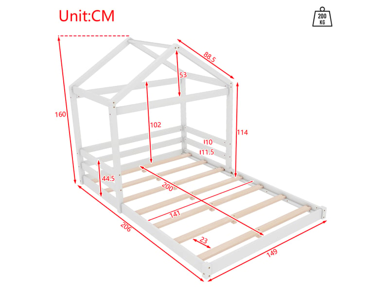  Lit cabane enfant 140 x 200 cm avec sommier à 7 lattes et barrières, pin et mdf, blanc Fay Lum - Conforama C