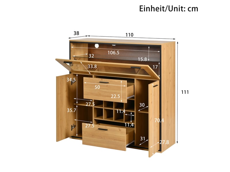  Buffet haut 110x38x111cm meuble bar avec led 16 couleurs et casier à bouteilles | style industriel en chêne et noir | gain de place - naturel  - Conforama D