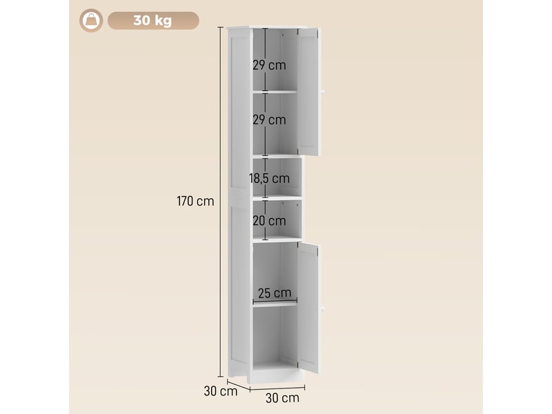  Colonne salle de bain 2 portes 2 étagères 2 niches blanc  - Conforama C
