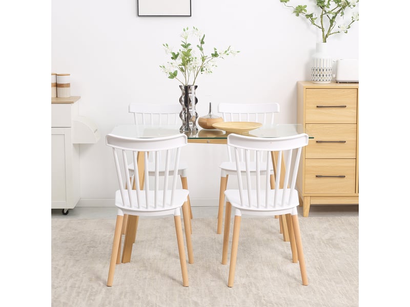  Lot de 4 chaises style scandinave dossier haut assise en polypropylène pieds en hêtre 48 x 52,5 x 83 cm blanc  - Conforama W