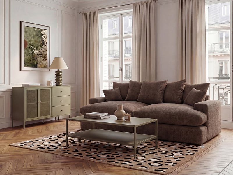  Bobochic canapé 3 places causeuse avec assise profonde nevada tissu lisse marron NEVADA - Conforama B