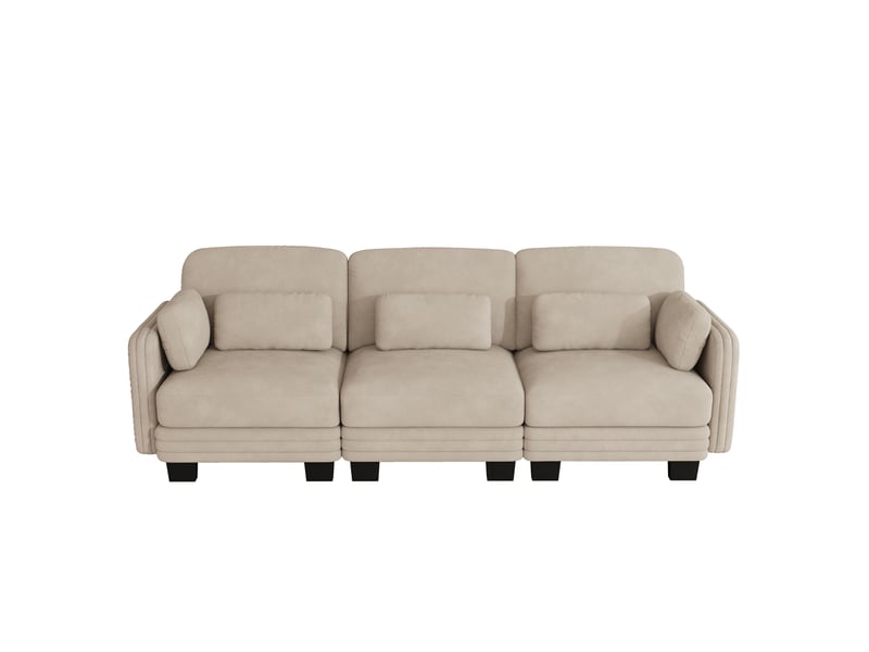 Canapé modulable - 3 places - coussins d'accoudoirs - tissu chenille - mobilier de salon - configuration flexible - brun clair CozyNest - Conforama A