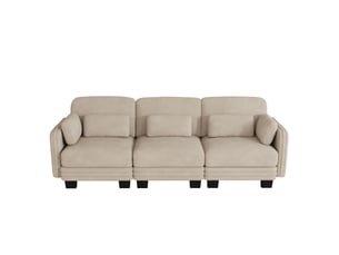 Canapé modulable - 3 places - coussins d'accoudoirs - tissu chenille - mobilier de salon - configuration flexible - brun clair