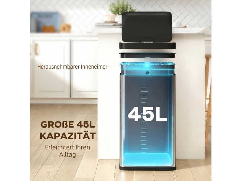  Poubelle automatique 45 l en acier inoxydable argenté avec capteur, fermeture silencieuse pour votre cuisine  - Conforama E