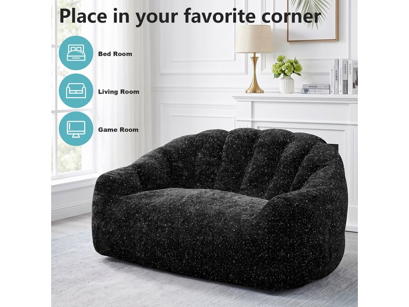  Fauteuil pouf design patte d'ours en flanelle avec assise spacieuse, respirant et facile à nettoyer, noir  - Conforama C