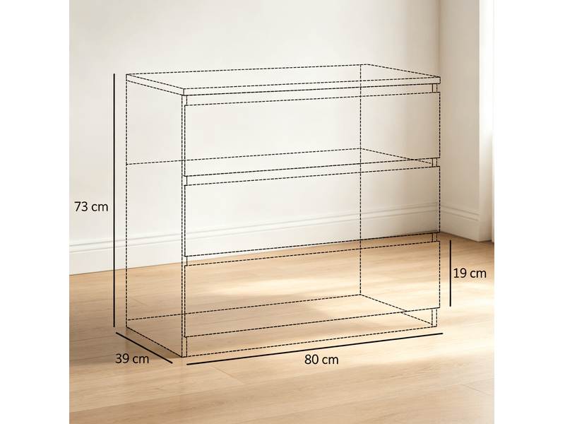  Commode 80x39x73 cm 3 tiroirs sans poignées panneau de particules blanc  - Conforama E