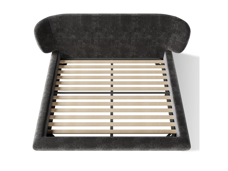  Lit double rembourré 160x200 cm avec sommier à lattes, lit adulte en chenille gris, sans matelas  - Conforama D