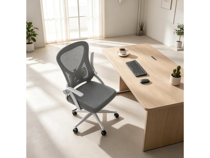  Chaise de bureau pivotante ergonomique - lpospi - réglable, accoudoirs rabattables, maille grise 47×42×102-111,5 cm  - Conforama B