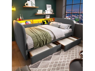 Lit avec rangement 140x190 cm <strong></strong> <strong></strong> coloris gris